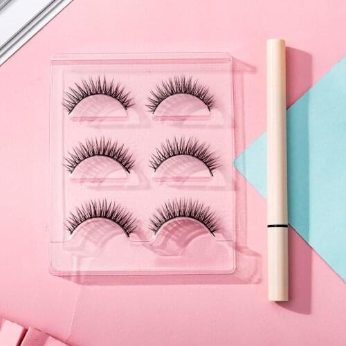 Super Hot Sale Simulation Eyelashes Natural Smooth False Eyelashes 3 Pairs Set with Sticky Eyeliner Pen Set