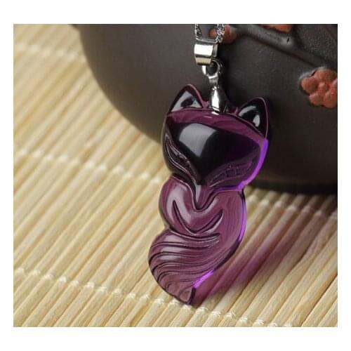 NATURAL PRETTY amethyst quartz CRYSTAL carving pendant fox