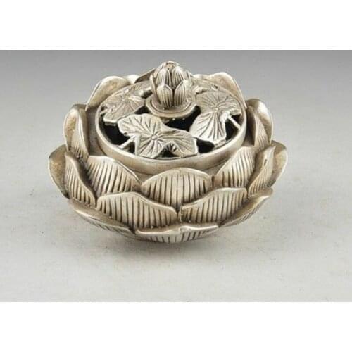 Chinese Silver Include Copper Vintage Hand Hammered Old Flower Incense Burner