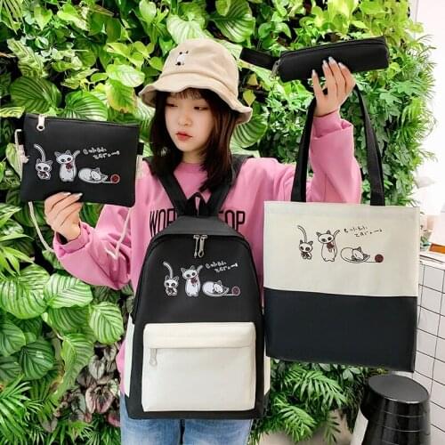 4piece set School Bags For Teenage Girls Women Backpack Cute Pattern Shoulder Bags Anti-theft Laptop Mochilas Mujer