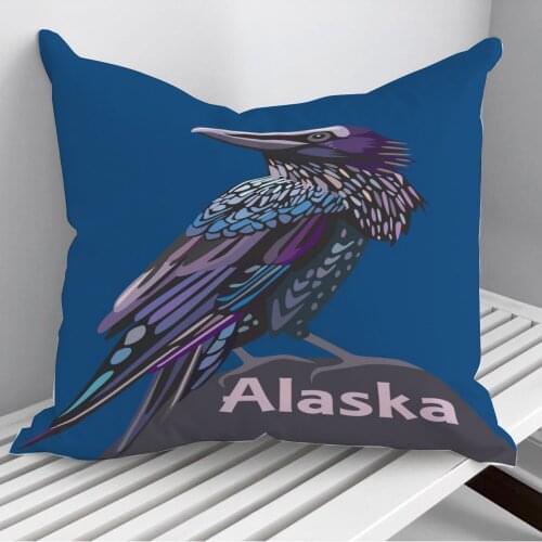 Alaska Raven Colorful Bird Throw Pillows Cushion Cover On Sofa Home Decor 45*45cm 40*40cm Gift Pillowcase Cojines Dropshipping
