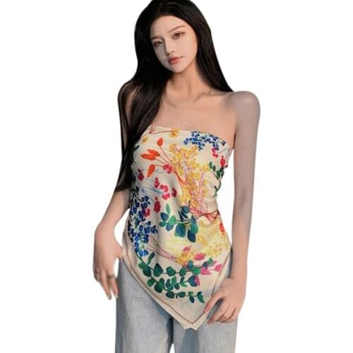 DAXIN Square Scarf Hot Girl Silk Scarf Wind Belly Pocket Women Waist Wrap Printing Sexy Square Scarf Sling Bra Top
