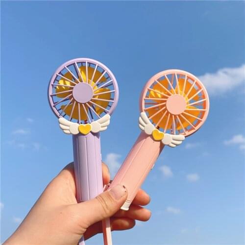 Summer Kawai girls equipment With light Anime Sakura pocket Mini fan 2 wind Speed adjustment USB charge Portable fan for child