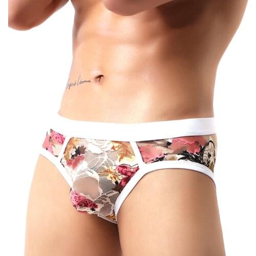 Men Flower Print Mesh Transparent Breathable Boxer Underpants Ultra-thin Sexy Lace Soft Breathable Men Underwear Boxer Shorts