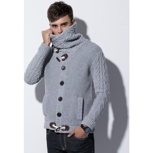 Mens Sweaters 2019 Autumn Winter New Mens Long Sleeve Sweater Turtleneck Men Cardigan Button Knit Sweater Coatstide Warm KK3074