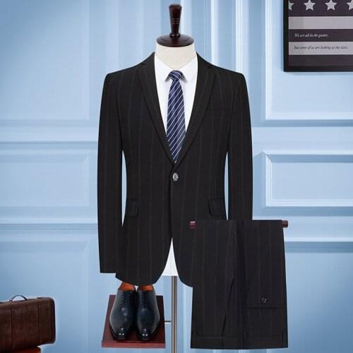 New Arrival Black Plaid mens suit two-piece suit blazer+ trousers mens business casual work suit tuxedo wedding banquet dress