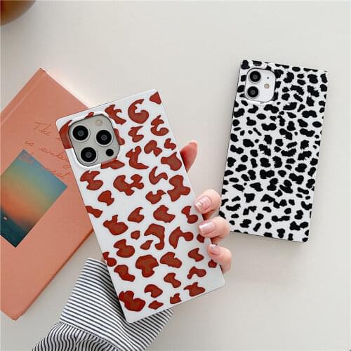 Square Leopard Pattern Soft TPU Phone Case For iPhone 11 12 Pro Max Shockproof Bumper Back Cover For 12Pro Max 11Pro Max 11 12