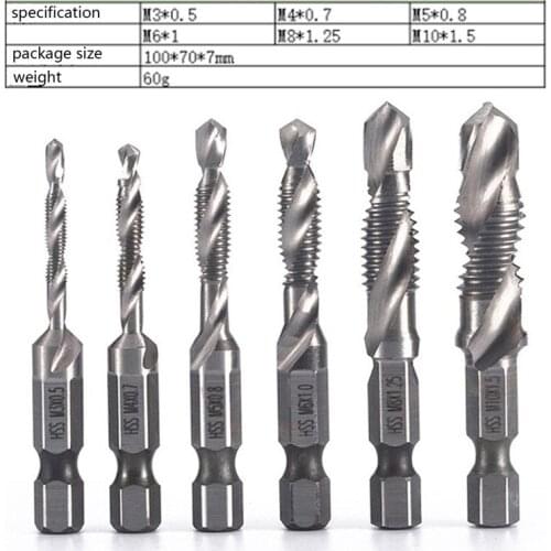 Screw Tap Drill Bits Hss Taps Countersink Deburr Set Metric Combination Bit High Speed Steel 1/4 IN Hex
