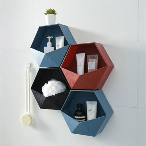 Living Room wall-mounted Wall Decoration Bathroom Geometric Shelf Living Room Decoration Hexagon Storage Rack shelf organizer