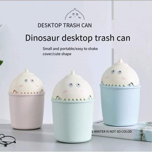 Desktop Trash Can Mini Lovely Plastic Storage Bucket Small Countertop Tea Table Creative Dinosaur Bedroom With Cover 2021 New