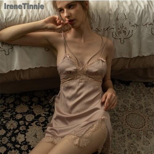 Night Sleep Dress Nighties For Women Underwear Lingerie Sling Lace Embroidery V-Neck Sexy Nightdress Lenceria Femenina