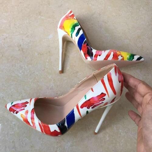 12cm shoes white colourful ladies sexy high heels multicolors women pumps plus size 45 QP021 CHENSIR9