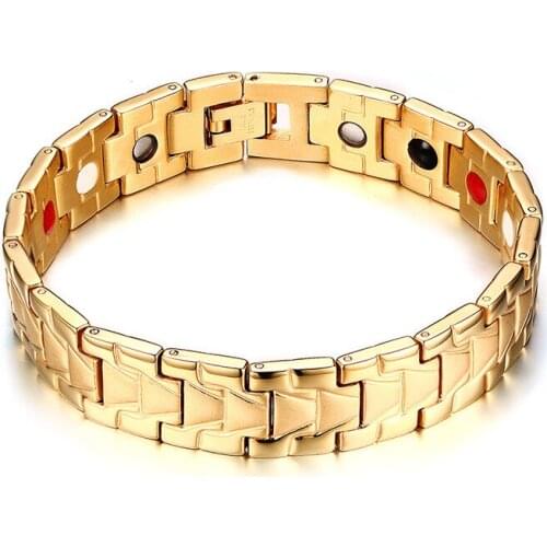 Women Men Health Germanium Magnetic Bracelet with Health Stones for Arthritis Pain Relief-Stainless Steel Therapy Bracelets