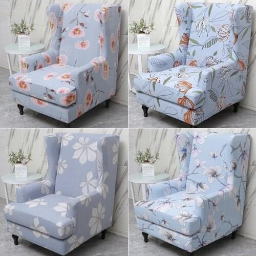 Pastoral Wingback Chair Cover Elastic Spandex Floral Printed Wing Back Chair Slipcover Living Room King Back Armchair Covers