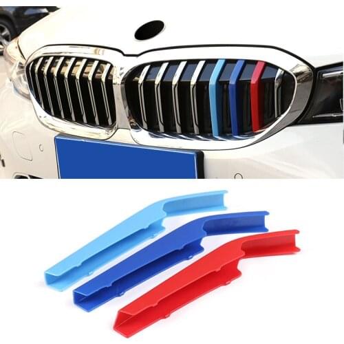 For BMW 3 Series G20 2020 8 Bars Only 3pcs Car Plastic Front Racing Grill Bar Cover Strip M-Color Sport Grille Clips