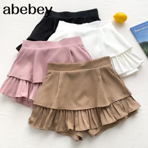 2021 New Summer Sweet All-match pleated Ruffle Shorts high waist slim wide leg Shorts casual Shorts