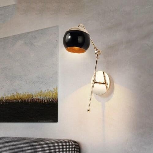Nordic Art Spider Bedside Glass Ball Led Wall Lamp Telescopic Arm Gold Metal Body Study Balcony Aisle Wall Sconce Lighting