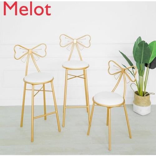 Modern Minimalist Bar Cafe High Foot Bar Metal Stool European Luxury Creative Household Bow Armchair