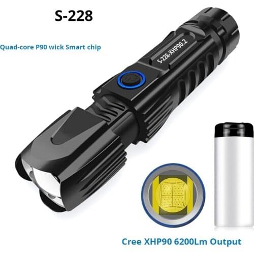 S228 LED Flashlight With P90 Lamp bead High power 6200LM Tactical waterproof Torch Smart chip control With bottom attack cone