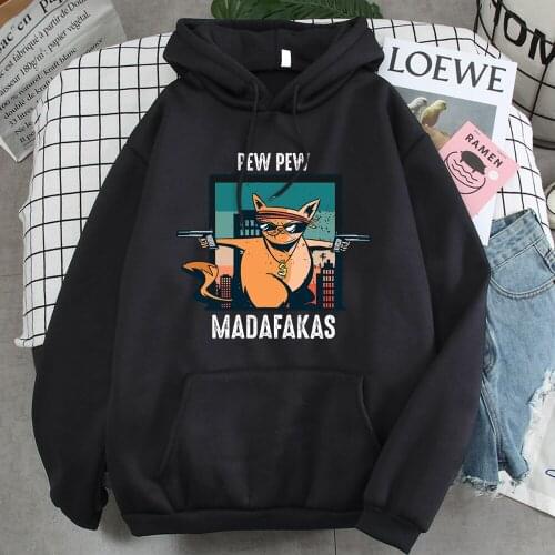 Pew Pew Madafakas Hoodie for Men Cool Vintage Cat Man Hoodies Punk Street Brand Mens Sweatshirt Loose Aesthetic Kawaii Clothes