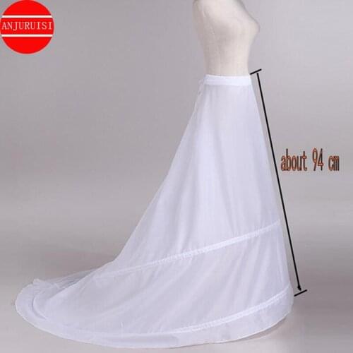 ANJURUISI Petticoat with Train White 2 Hoops Underskirt Crinoline for Bride Formal Dress In Stock Cheap Wedding Accessories