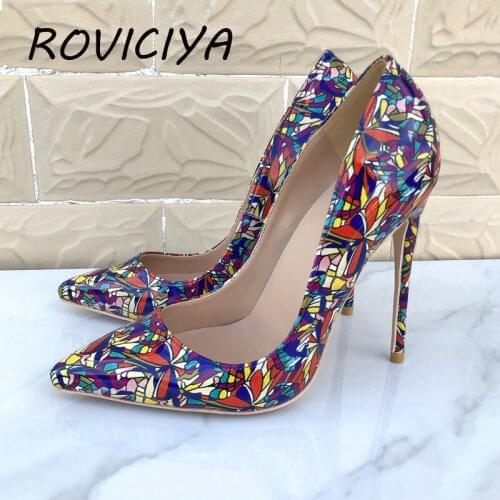 Mixed colors 12cm high heeled lady pumps shallow pointed toe woman party slip-on women pumps wedding shoes QP077 ROVICIYA