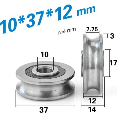[U1037-12NJ] 10PCS high loading V/U steel U groove type guide rail track pulley rail concave chrome steel bearing wheel 1037U