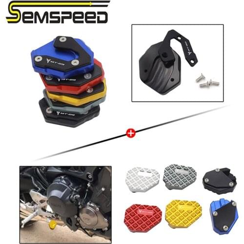SEMSPEED CNC MT-09 Logo Kickstand Enlarge Side Stand Extension Plate Pad For Yamaha Rear Brake Peg Pads Extender Combination Set