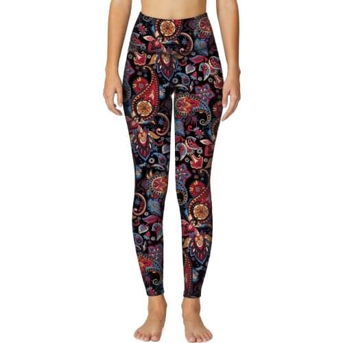 Purple Paisley Women High Waist Tommy Control Yoga Fitness Leggings Gym Exercise Running Stretch Sport Pants Athletic Trousers