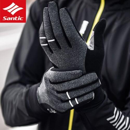 Santic Full Finger Cycling Gloves with Touch Function Warm and Cool 2 Models for 4 Seasons Bicycle Equipment Non-slip Gloves