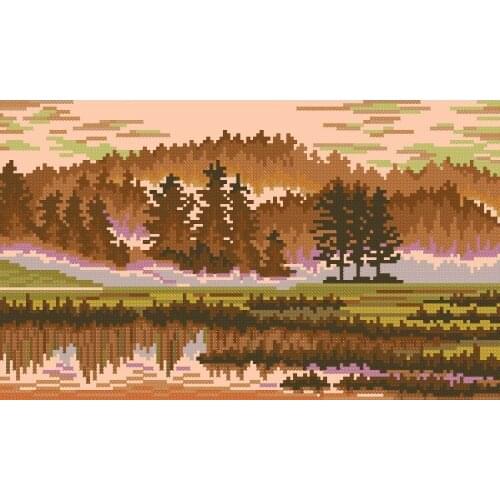 Top Quality pastoral beautiful counted cross stitch kit autumn forest mountain trees tree