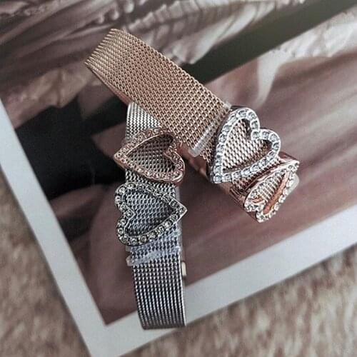 Somsoar Jewelry Stainless Steel New Fantasy Mesh bracelet with 2pcs Slide Charms for the Valentines Day Woman Best Gift