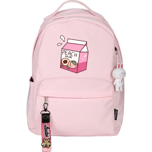 Peach Milk Women Cute Backpack Pink Bookbag Mochila Mini Bagpack Cartoon Travel Backpack Nylon School Bags for Teenage Girls