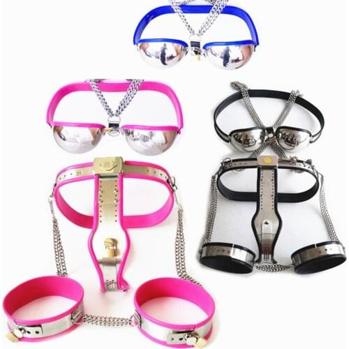Stainless Steel Female Chastity Belt Bra Thigh Ring Slave Sex Bandage Restraints Harness Fetish Strap On Sex Toy for Women