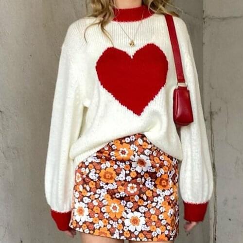 Winter Casual y2k heart goth print kawaii knitted Pullover tops Korean fashion High street long sleeve Oversized Womens sweater