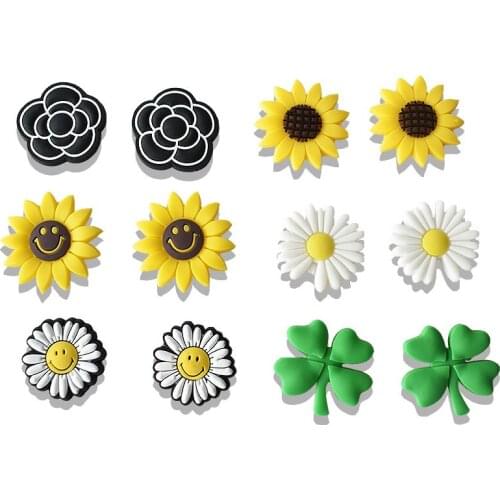 10pcs Plant Icon Cartoon Sunflower Accessories Craft Trinkets Daisy PVC Flat Back For DIY Phone Case Jewelry Shoe Charm Hair Bow