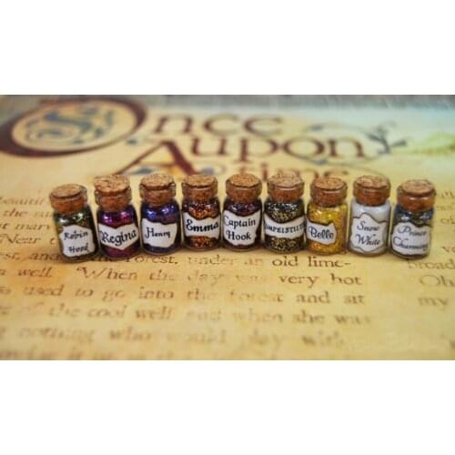 12pcs/lot Once Upon a Time Miniature Bottles of Characters Magic Small Bottles Mini Magic Desk necklace