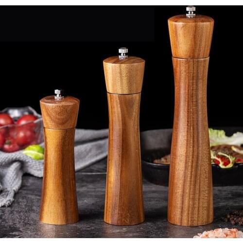 2 Size Large Big leaf acacia Wooden Pepper Mill Salt Grinder Professional Pepper Mill 8"/10" set 1