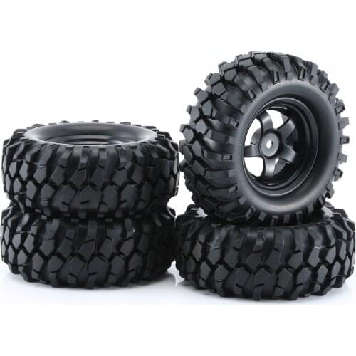 4Pcs Black 1:10 RC Car Rubber Tires & Wheel Rims for Off Road RC Crawler Buggy Abrasion Resistance Replacement Model Accessory