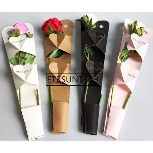 50pcs Single Rose Box Single Flower Bag Kraft Paper Holiday Custom Flowers Package Carriers Flower Shop Dedicated