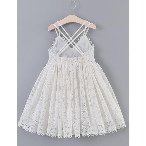 Girls Sling Backless Lace White Dresses For Kids 3-8 Year Birthday Party Clothing Children Flower Vest Holiday Beach Sundress