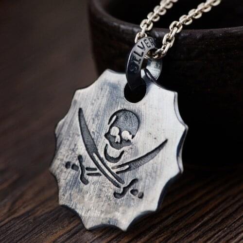 BOCAI 2021 Fashion Pure S925 Silver Jewelry Retro Craft Heavy Ounk Street Rock Trend New Skull and Crossbones Man Pendant