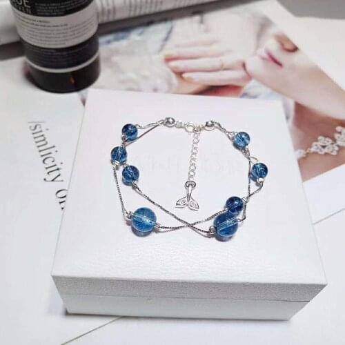 Bracelet Charm Natural Stone Bracelet Woman Jewelry Fish Tail Blue Rock Crystal Double Circle Gift Wholesale