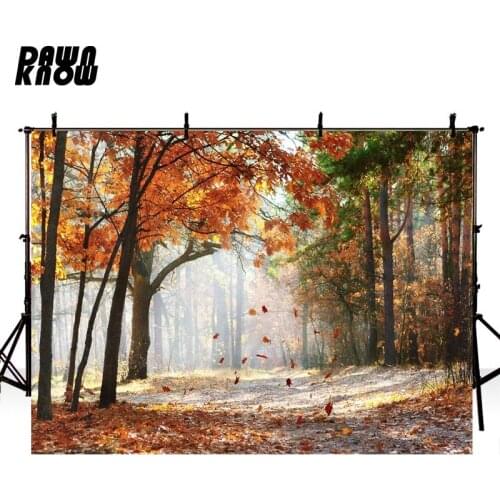 DAWNKNOW Forest Tree Red Leaf Photography Background Autumn Photocall Baby Backdrops For Children Photo Studio Customize G855