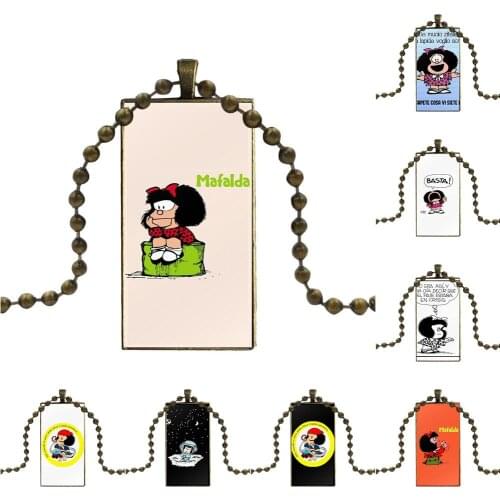 For Men Women Brand Bronze Color Jewelry Fashion Statement Necklace Glass Necklaces Pendants Mafalda Girl Flexibles