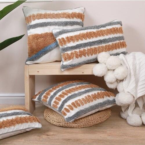 White Fabric Brown Grey Embroidery Cushion Cover Home Decoration Cotton Morocco Pillow Cover 45x45cm/30x50cm Lumber Pillowcase