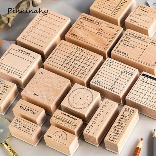 Vintage Retro Style Record Calendar Memo List Time Planner Pattern Wooden Stamp Set for DIY Scrapbooking standard stamp YZ009