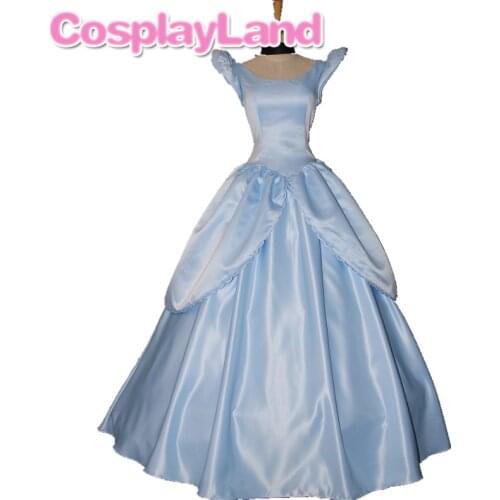 Cinderella Fancy Dress Halloween Princess Costume Custom made Wedding Party Blue Dress Cosplay With Petticoat