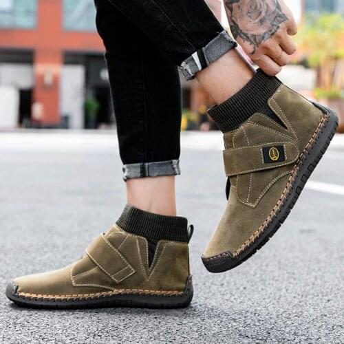 Extra Large Size Middle-top Men Shoes Ultralight Casual Shoes Socks Mouth Flat Shoes Velcro Sport Shoes Breathable Walking Shoes
