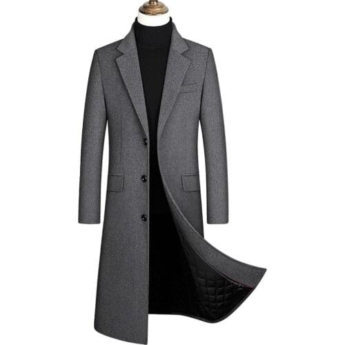 2020 winter over the knee long mens fashion slim wool coat luxury high quality business gentleman youth thick warm wool coat
